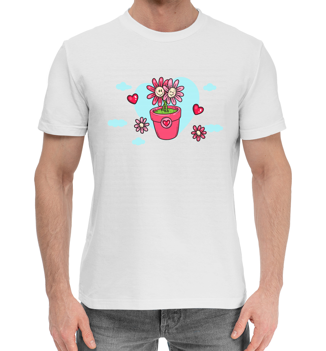 Мужская Хлопковая футболка с принтом Цветы, артикул 14F-376930-hfu-2mp