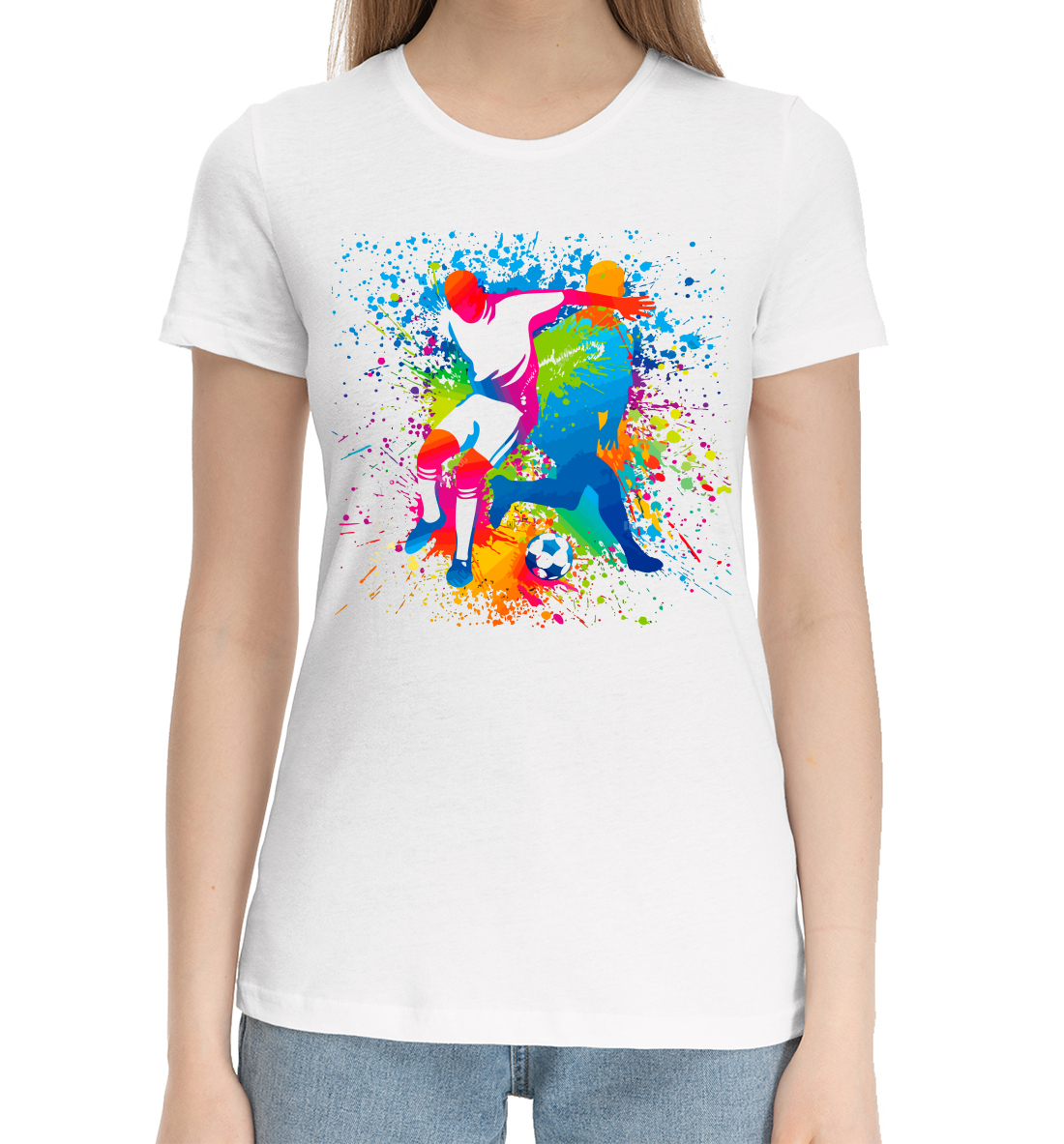 Женская Хлопковая футболка Футболисты, артикул FLT-285142-hfu-1mp