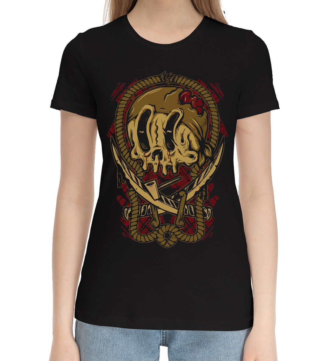 Женская Хлопковая футболка с принтом Пиратское кредо, артикул SKU-450184-hfu-1mp