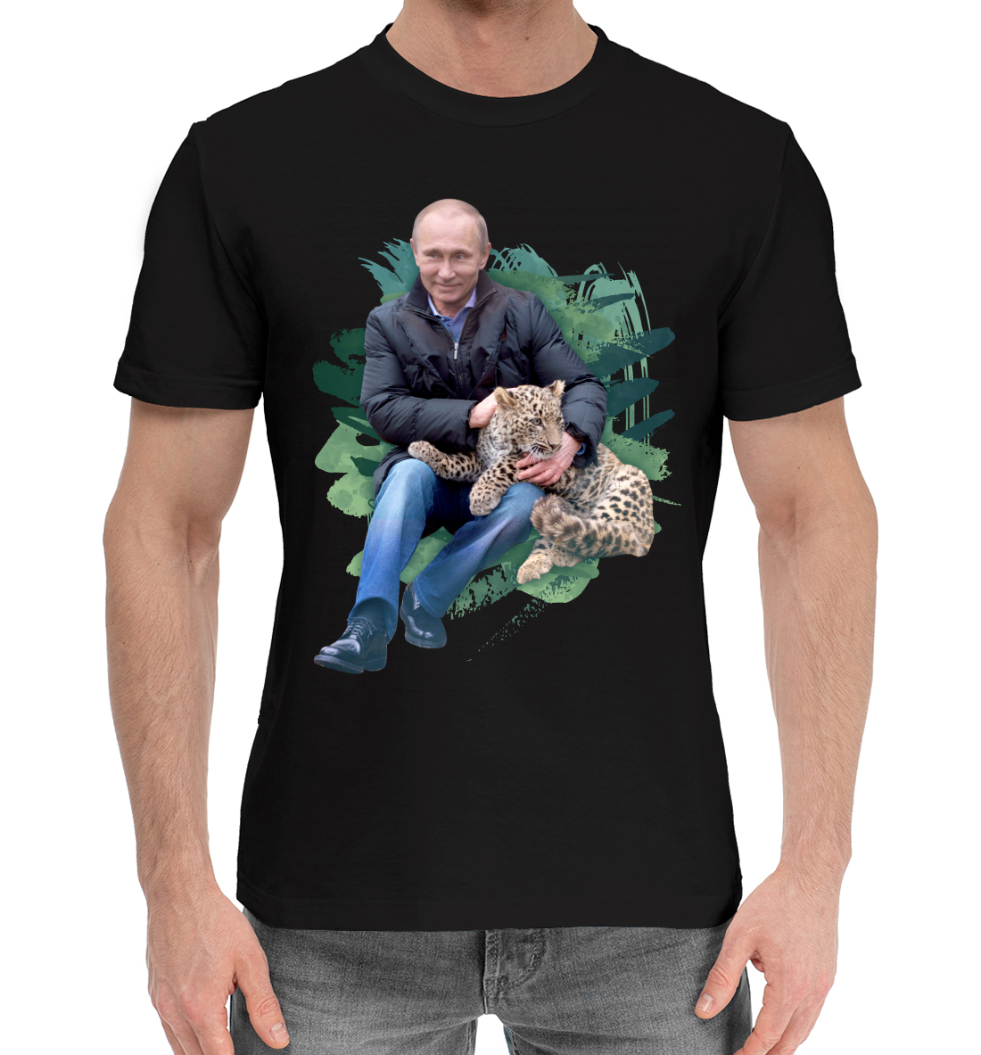 Мужская хлопковая футболка с принтом Путин