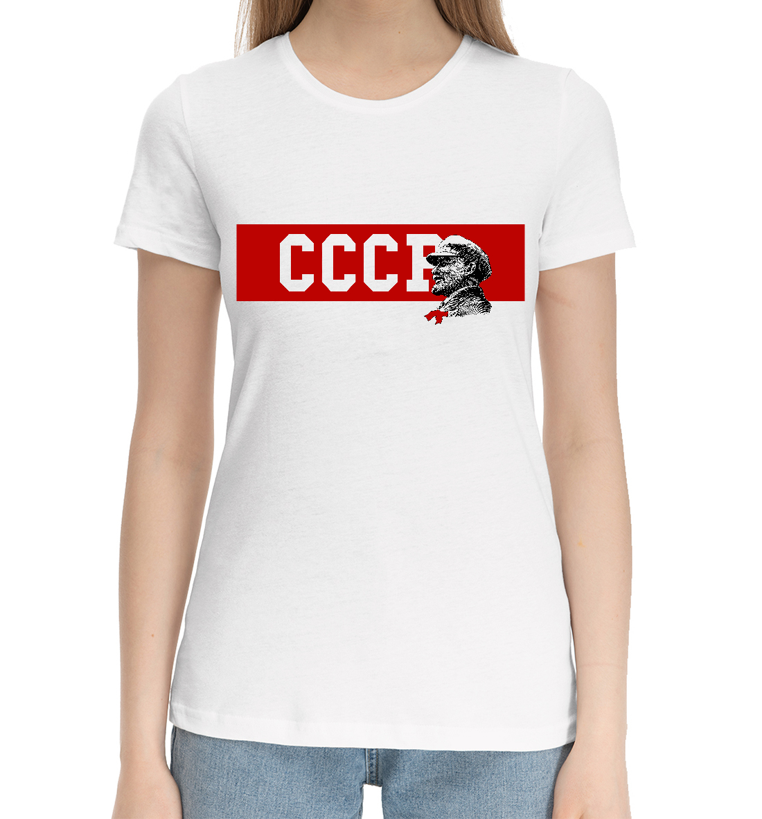 Женская Хлопковая футболка с принтом Ленин, артикул SSS-700724-hfu-1mp