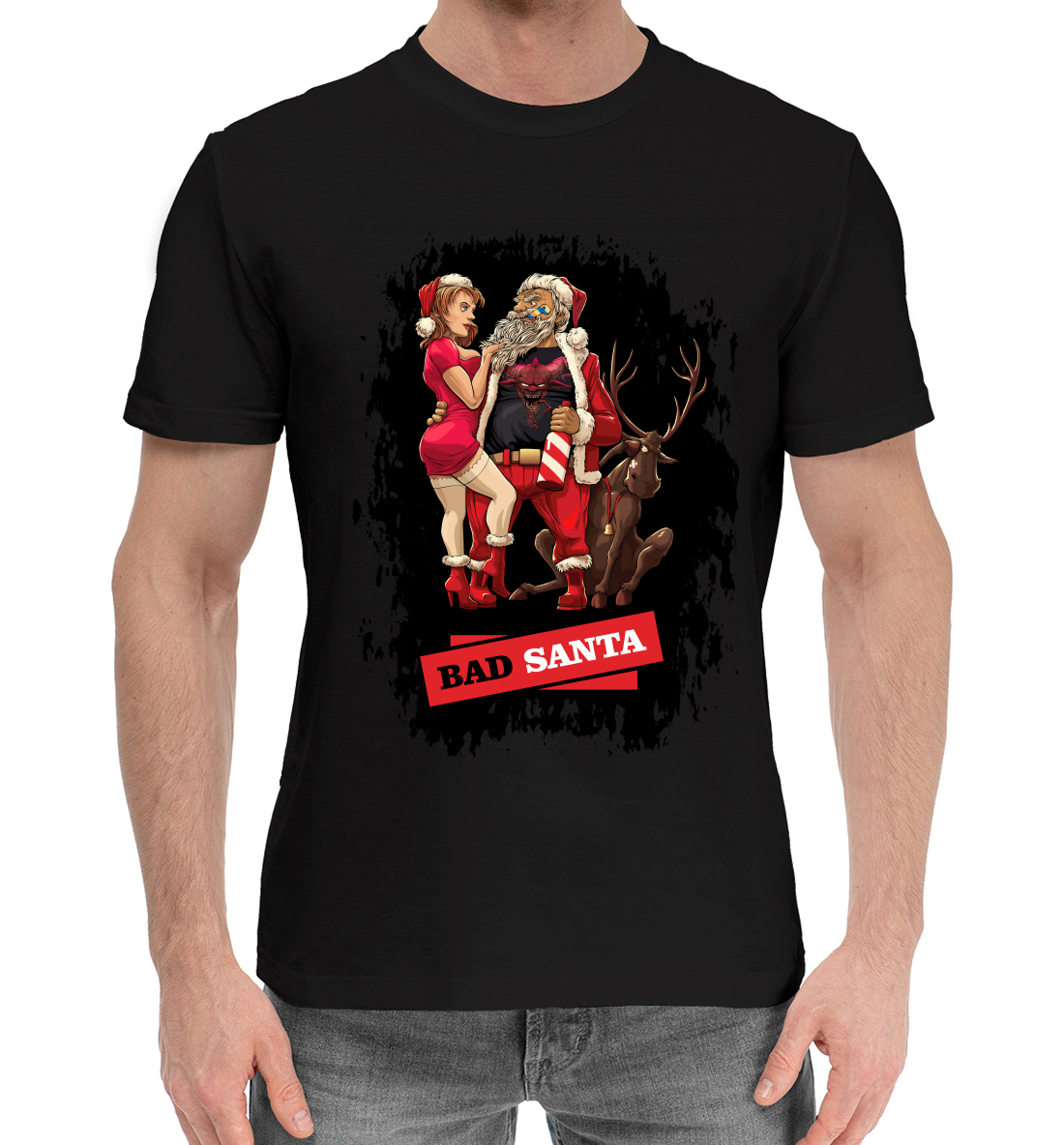 Мужская Хлопковая футболка с принтом Bad santa, артикул DMZ-887302-hfu-2mp