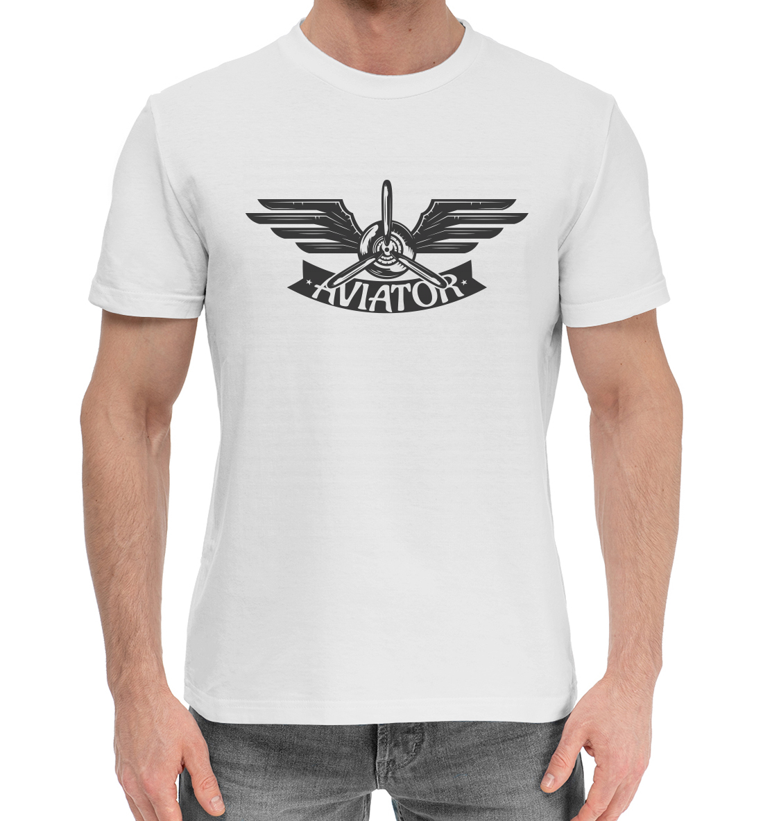Мужская Хлопковая футболка с принтом Самолёт, артикул APN-176016-hfu-2mp