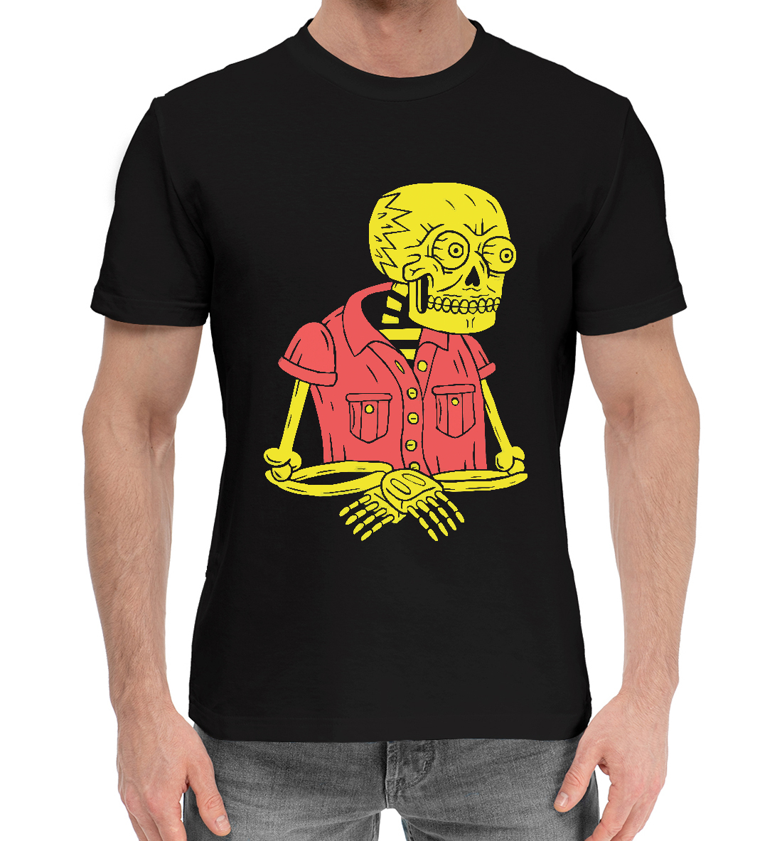 Мужская Хлопковая футболка с принтом Уставший скелет, артикул SKU-744774-hfu-2mp