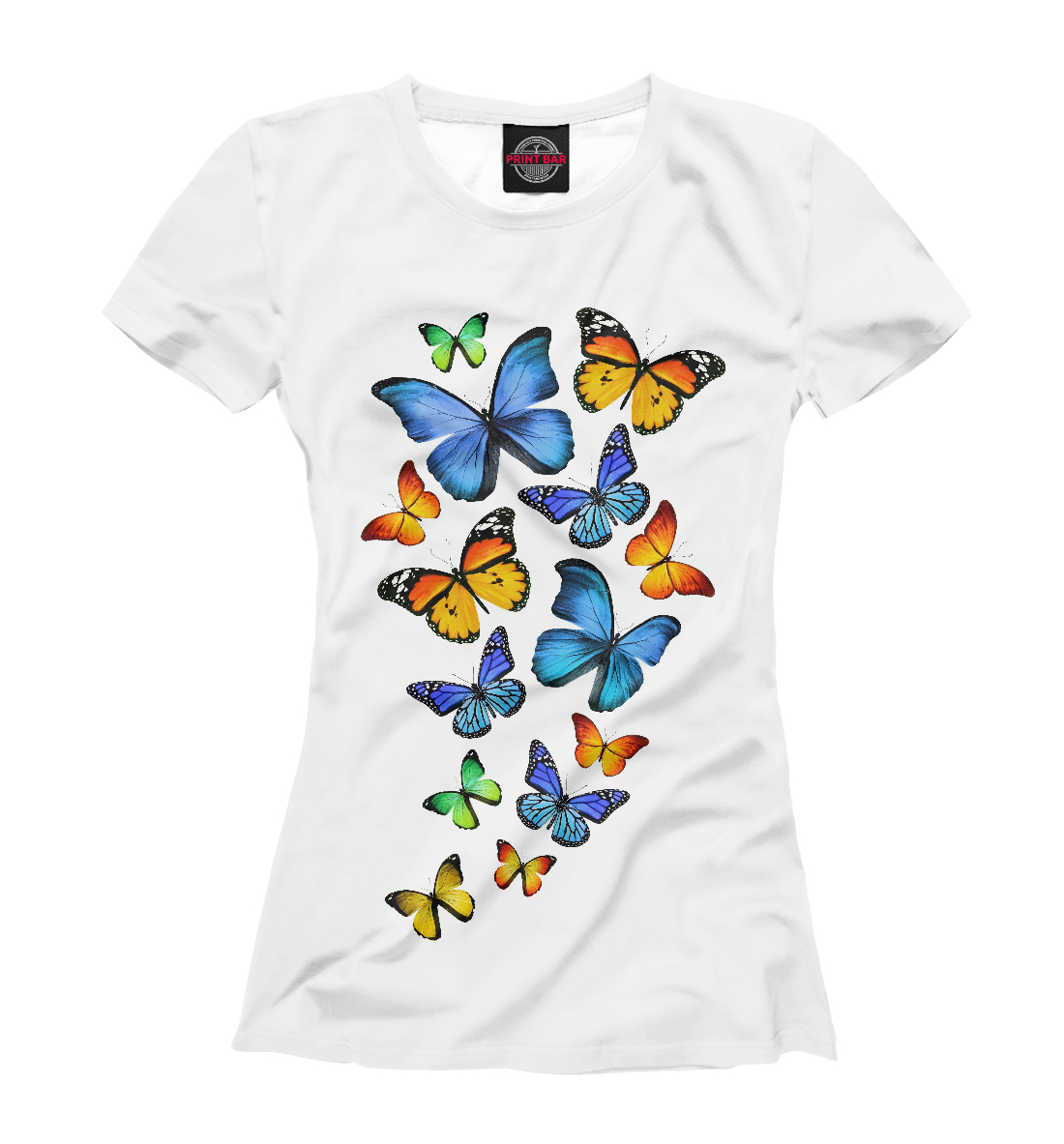 Женская футболка Цветные бабочки (коллекции Бабочки) за 1599 ₽ купить в  интернет-магазине Print Bar (NAS-975057) ✌