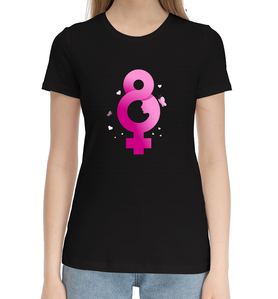 Женская Хлопковая футболка с принтом 8 марта, артикул MRT-525685-hfu-1mp