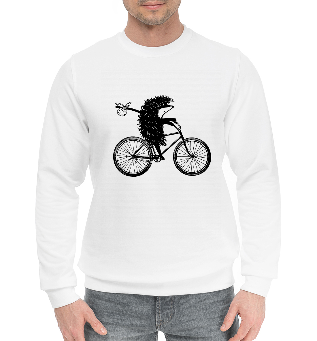 Мужской хлопковый свитшот с принтом Ежик на велосипеде
