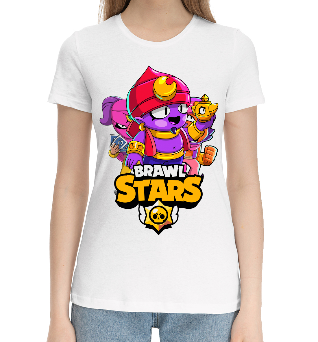 Женская Хлопковая футболка с принтом Brawl Stars, Gene, артикул CLH-804866-hfu-1mp