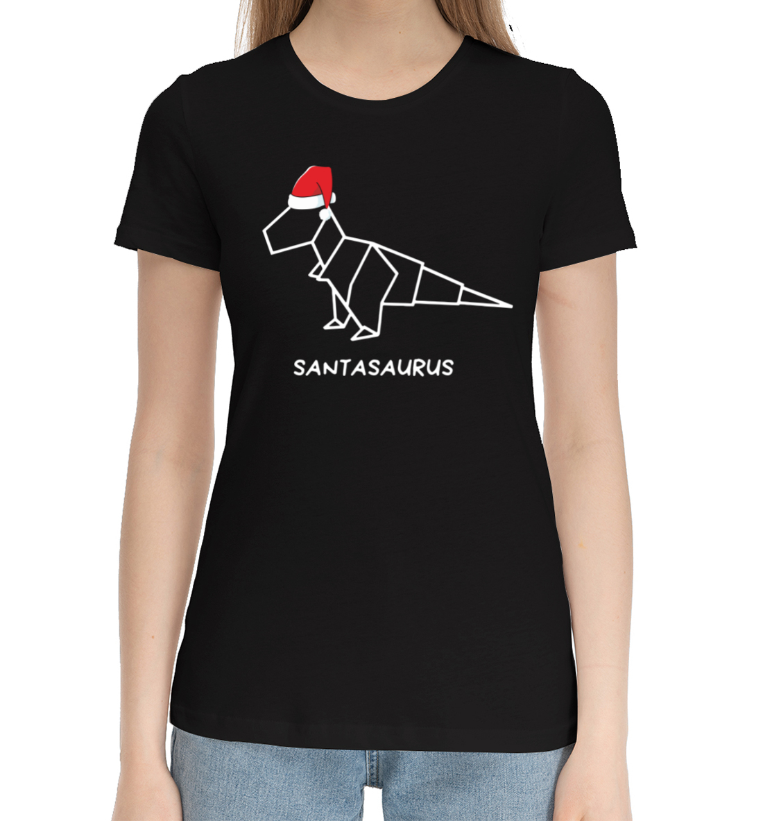 Женская Хлопковая футболка с принтом Сантазавр, артикул NVR-946695-hfu-1mp
