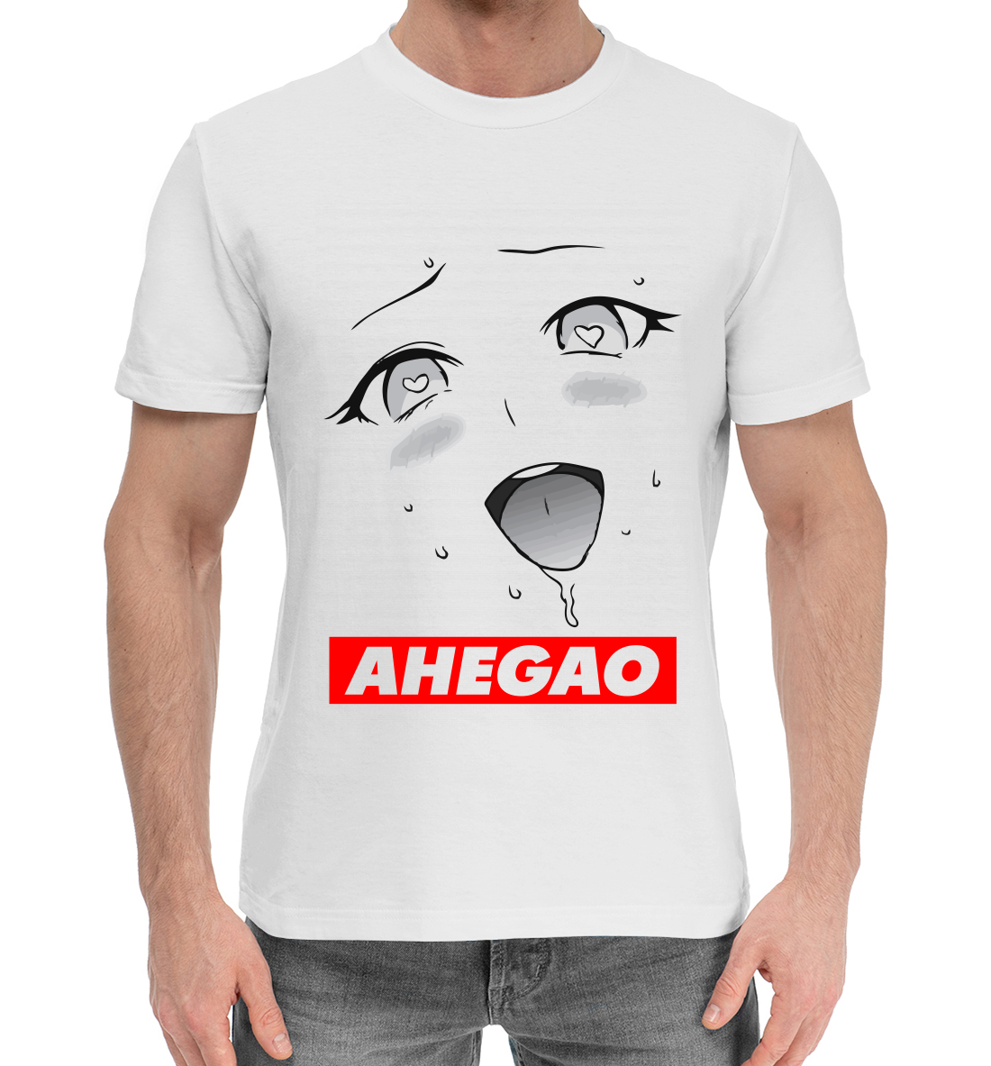 Мужская Хлопковая футболка с принтом Ahegao, артикул AHG-521816-hfu-2mp