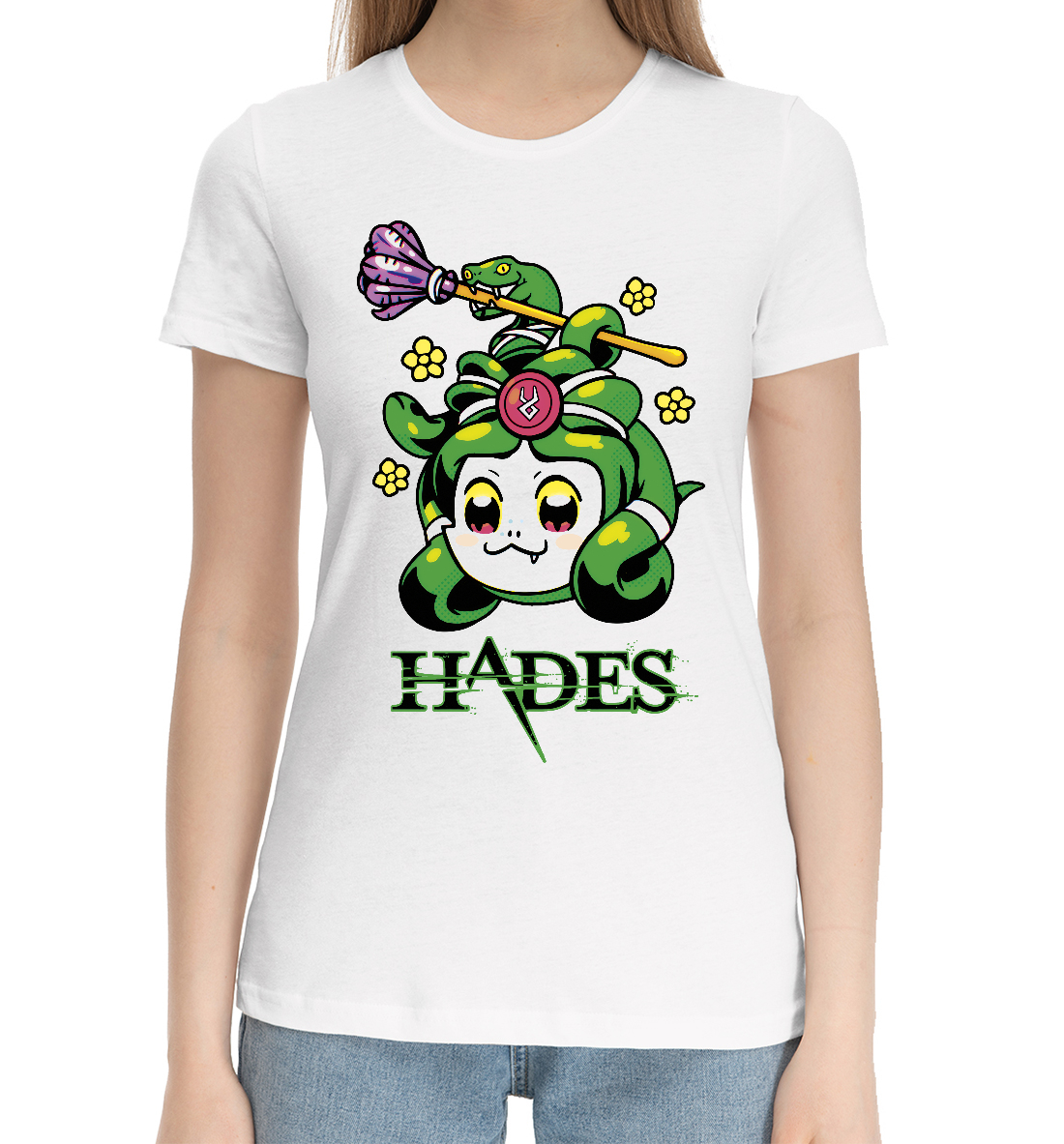 Женская Хлопковая футболка с принтом Hades Dusa Gorgon, артикул RPG-436145-hfu-1mp