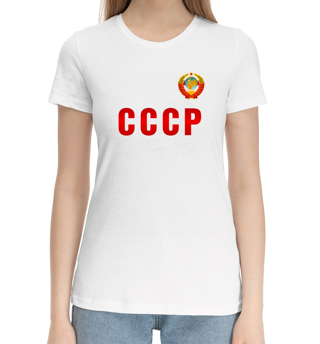 Женская Хлопковая футболка с принтом СССР, артикул SSS-822365-hfu-1mp