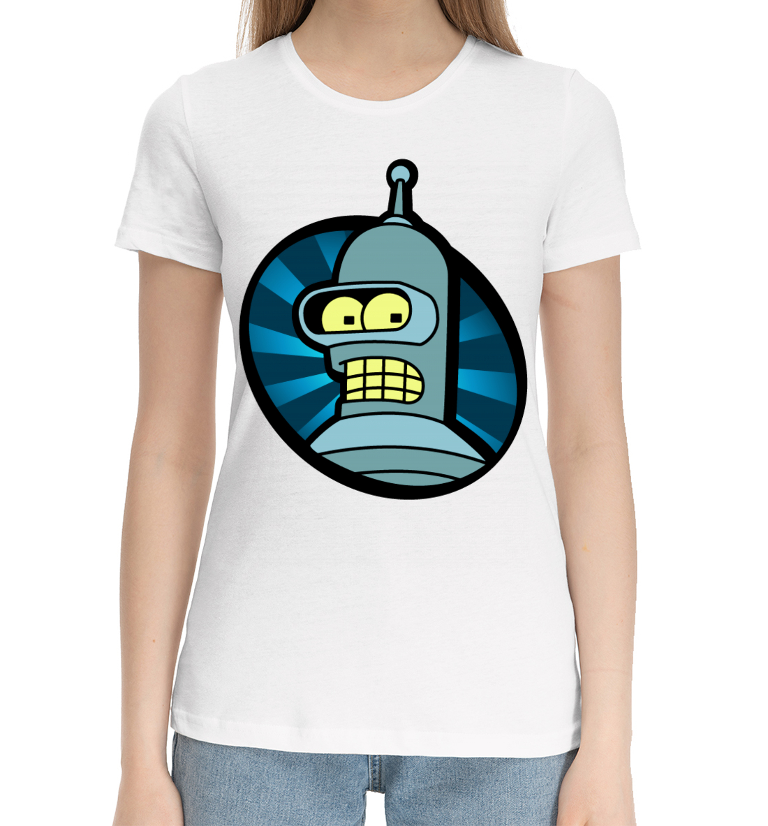 Женская Хлопковая футболка с принтом Futurama, артикул FUT-386797-hfu-1mp