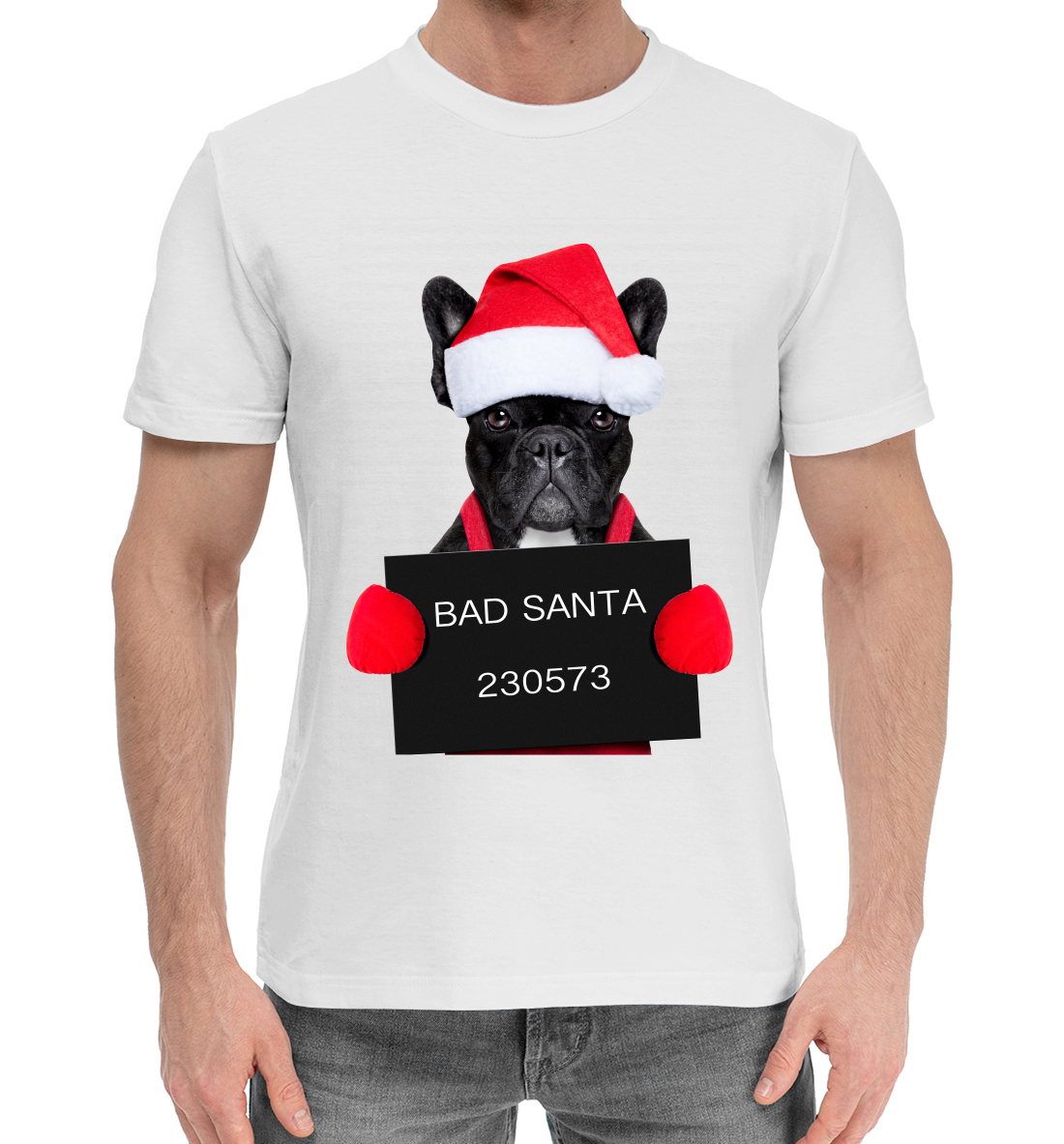 Мужская Хлопковая футболка с принтом Плохой Санта, артикул NOV-933654-hfu-2mp