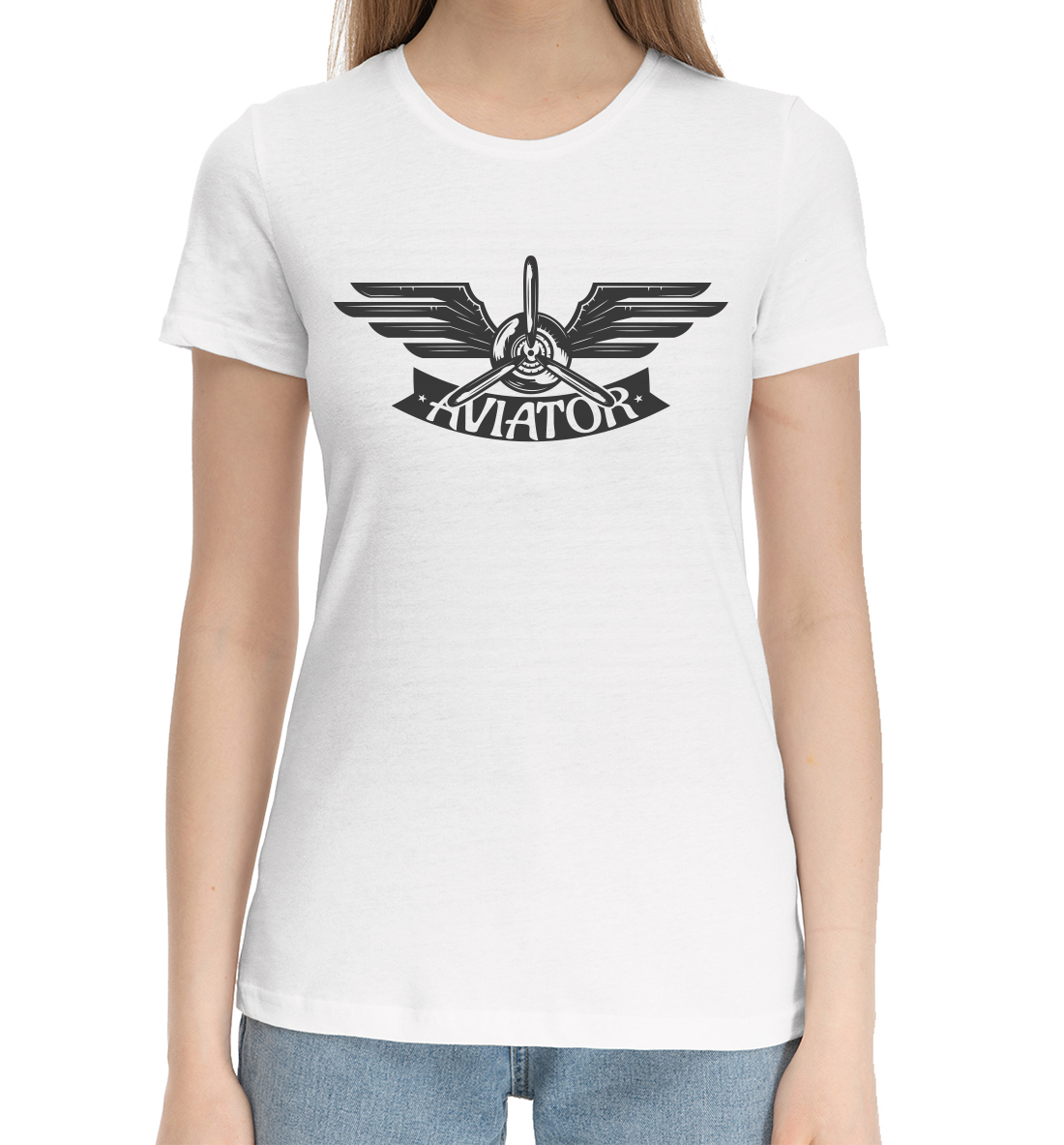 Женская Хлопковая футболка с принтом Самолёт, артикул APN-176016-hfu-1mp