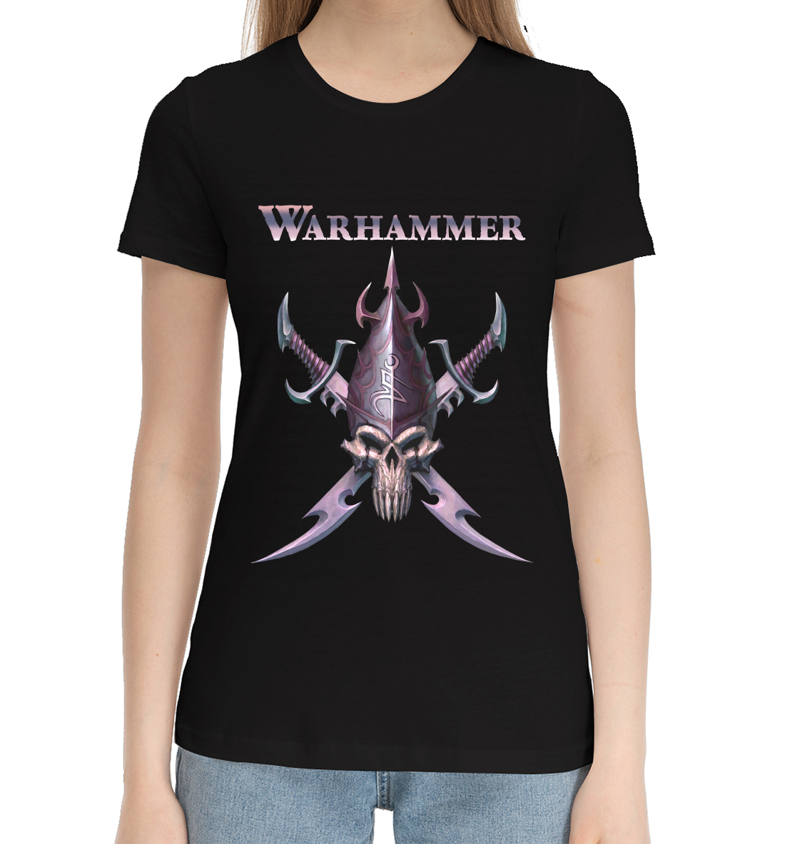Женская Хлопковая футболка с принтом Warhammer, артикул WHR-664315-hfu-1mp
