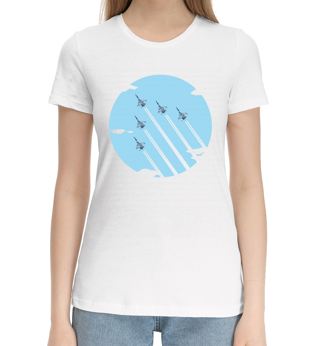Женская Хлопковая футболка с принтом Самолёт, артикул APN-358937-hfu-1mp