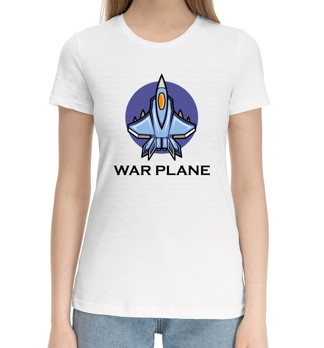 Женская Хлопковая футболка с принтом Самолёт, артикул APN-727304-hfu-1mp