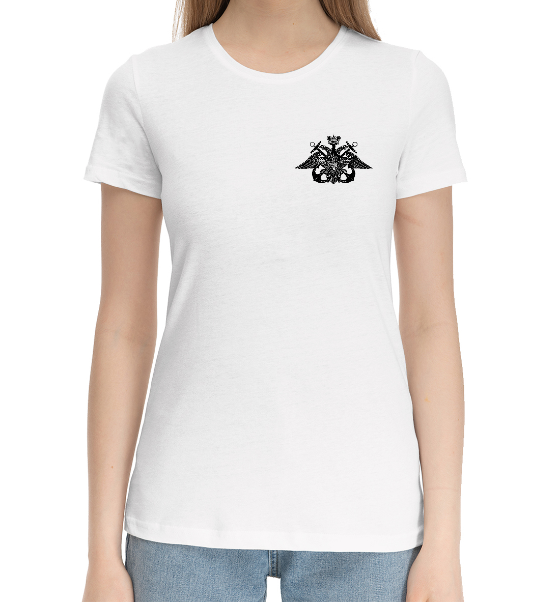 Женская Хлопковая футболка с принтом Военно Морской Флот, артикул VMF-612443-hfu-1mp