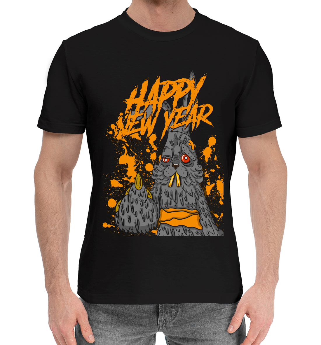 Мужская Хлопковая футболка с принтом Happy New Year, артикул YOT-966880-hfu-2mp