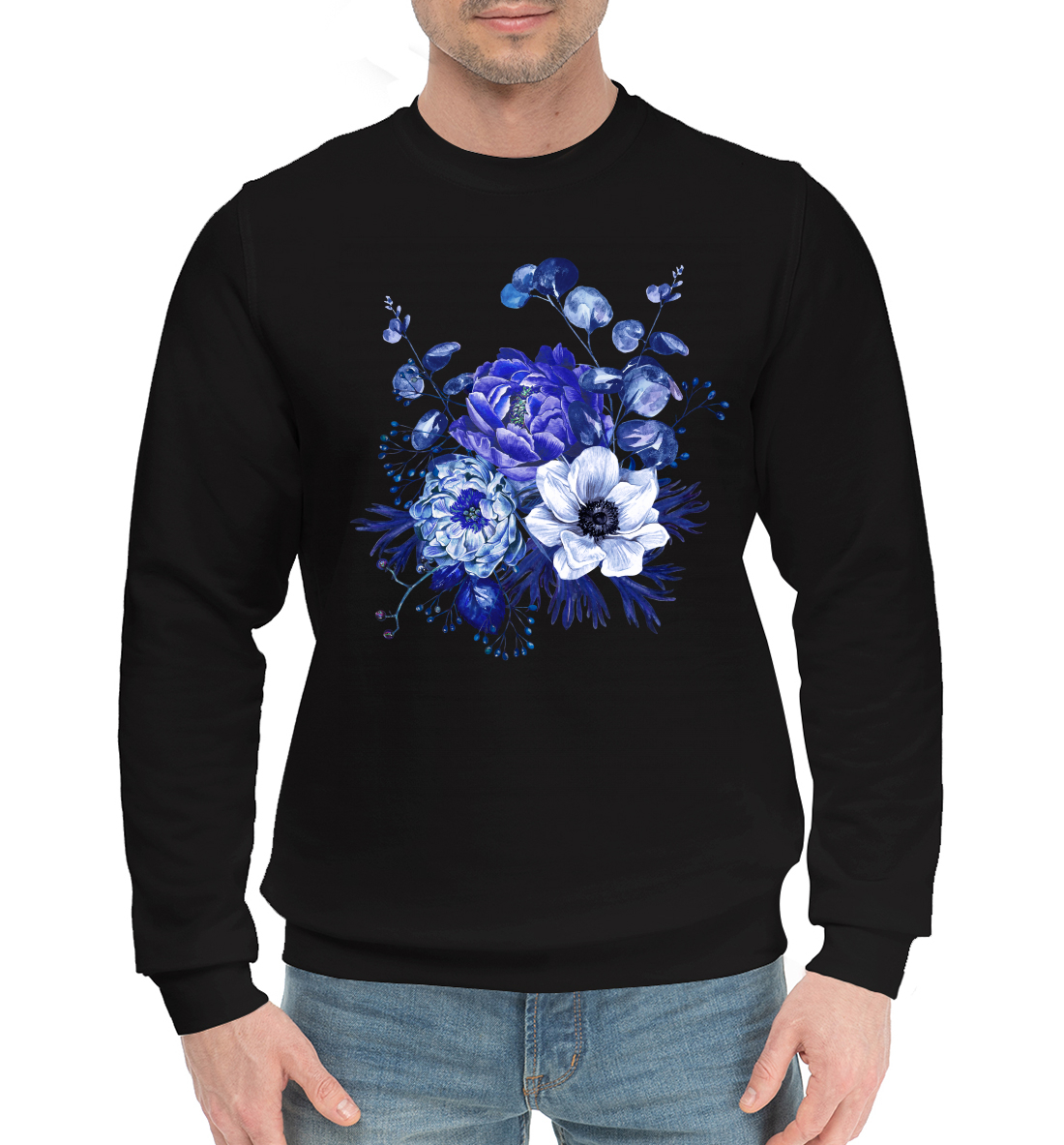 Мужской Хлопковый свитшот с принтом Blue Flowers, артикул CVE-687954-hsw-2mp