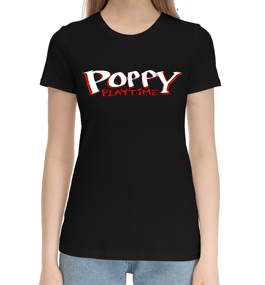 Женская Хлопковая футболка с принтом Huggy Wuggy, артикул PPE-635896-hfu-1mp