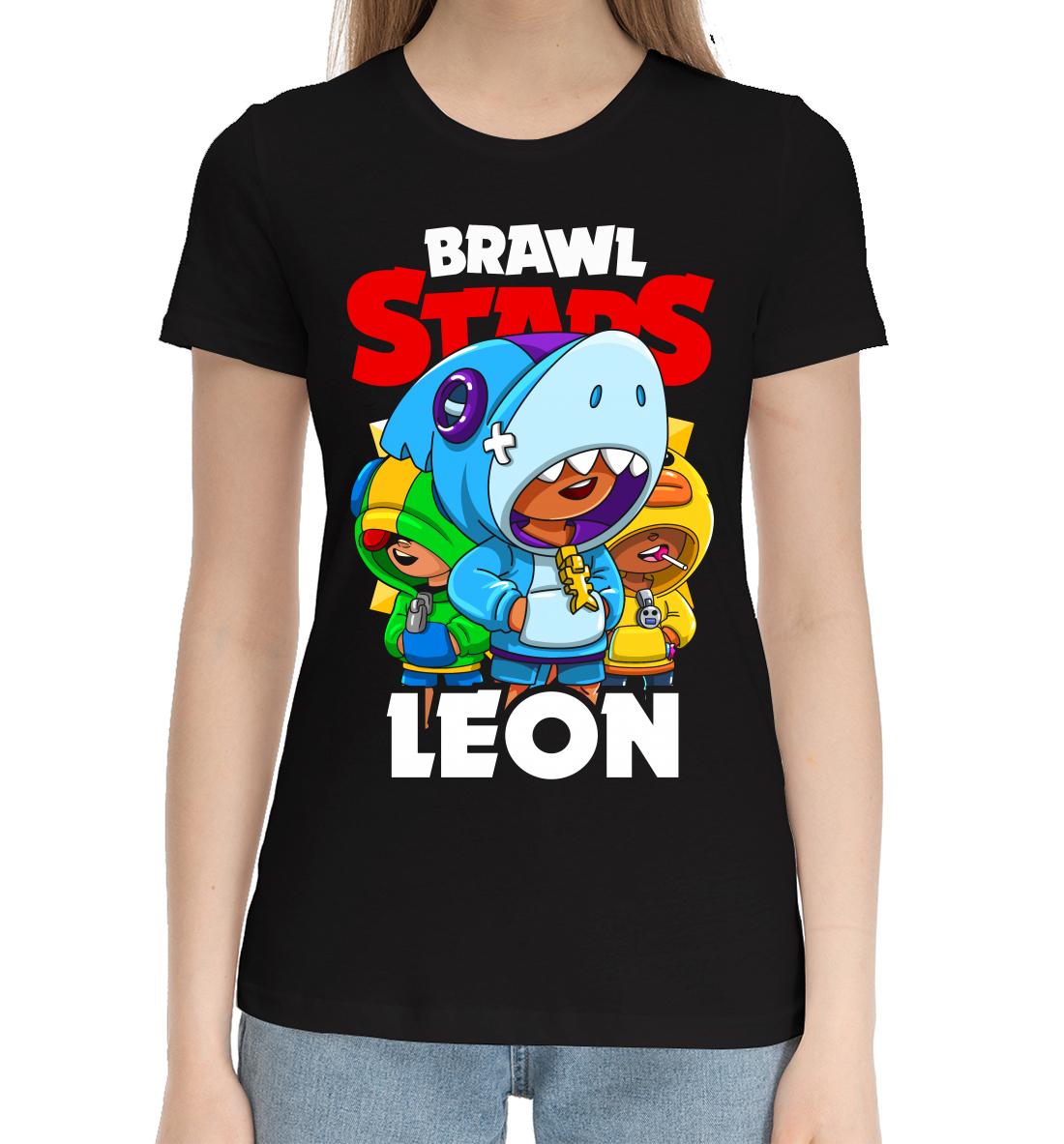 Женская Хлопковая футболка с принтом Brawl Stars, Leon, артикул CLH-298938-hfu-1mp