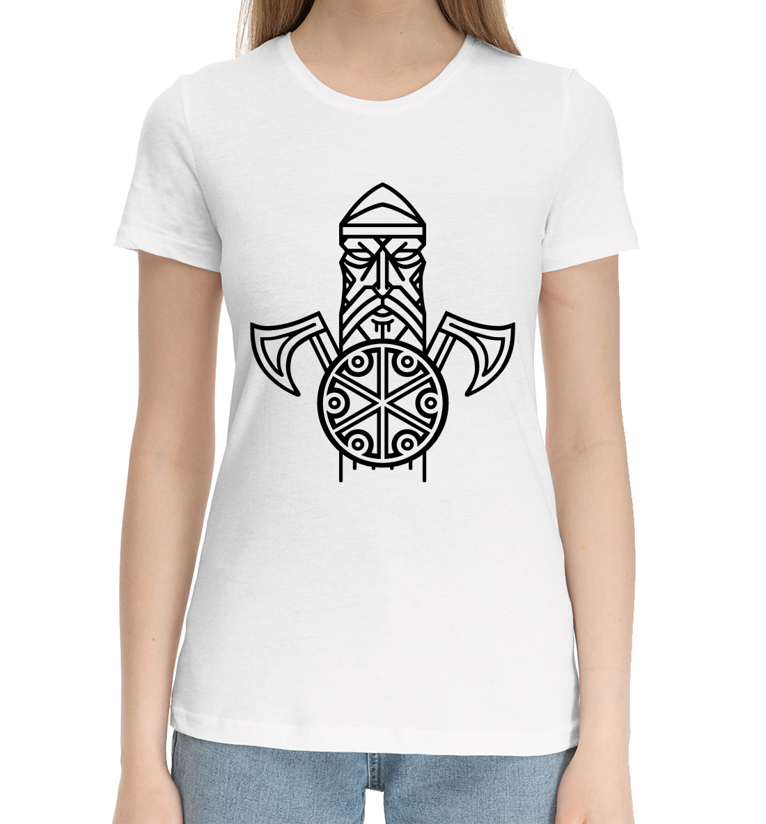 Женская Хлопковая футболка с принтом Перун Бог Воинов, артикул SVN-842082-hfu-1mp