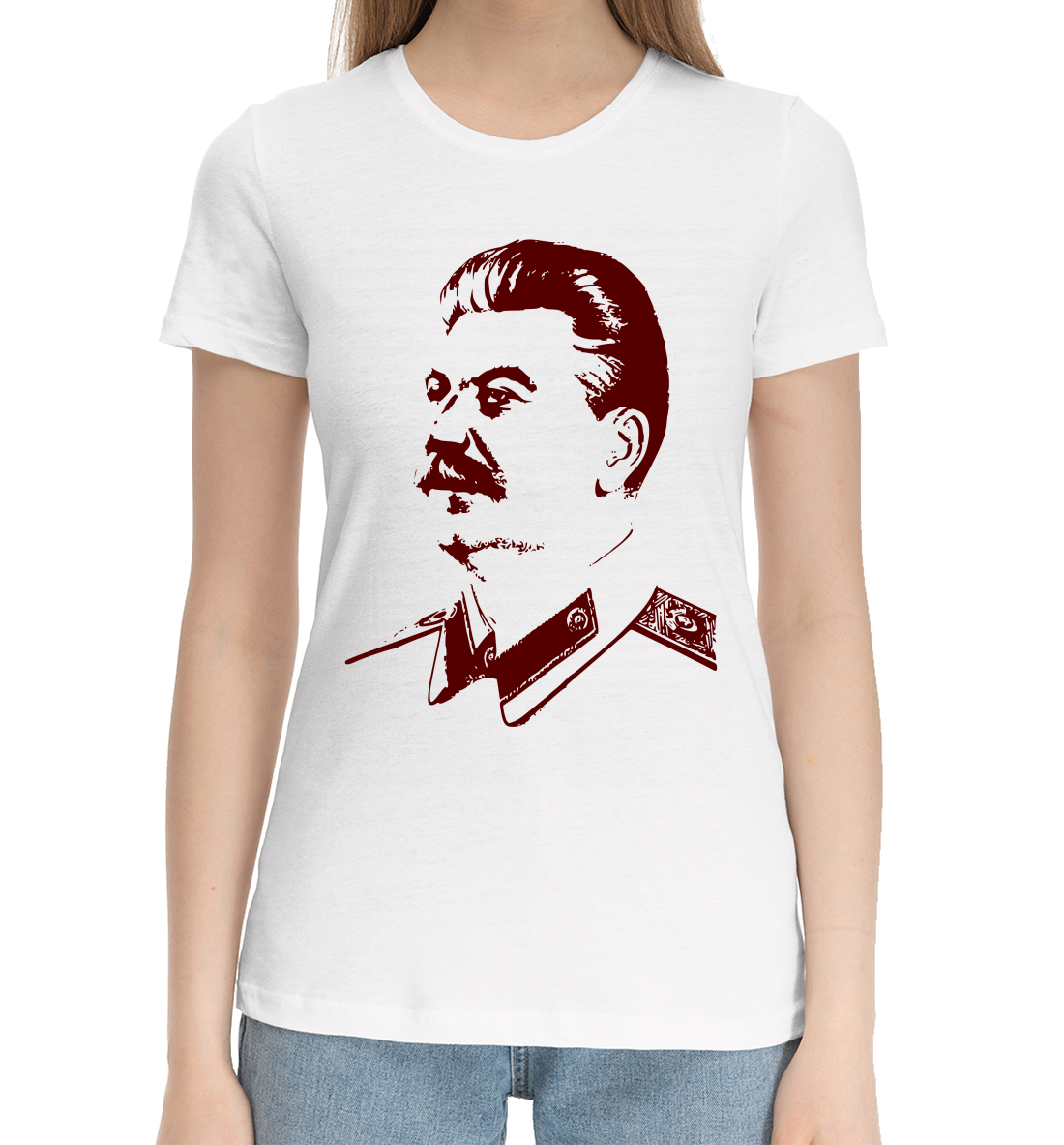 Женская Хлопковая футболка с принтом Сталин, артикул SSS-860364-hfu-1mp