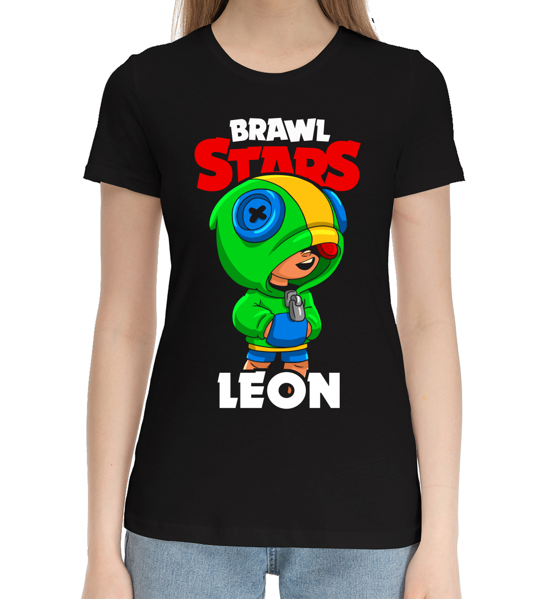 Женская Хлопковая футболка с принтом Brawl Stars, Leon, артикул CLH-265297-hfu-1mp