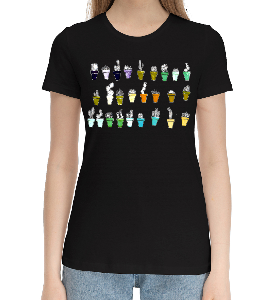 Женская Хлопковая футболка с принтом cactus, артикул CVE-540300-hfu-1mp