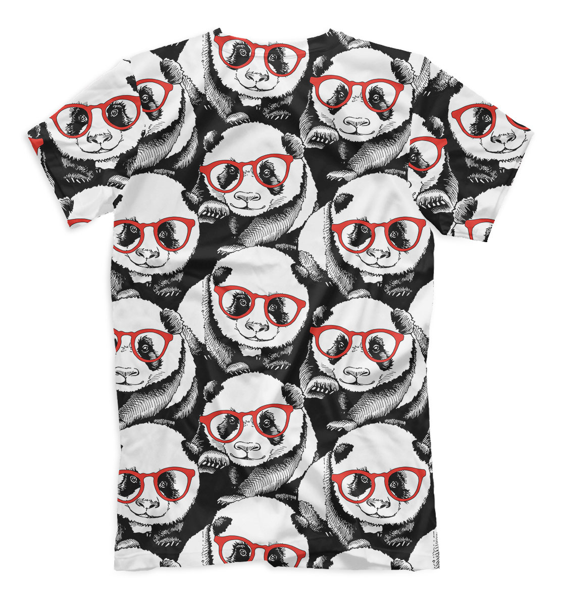 Мужская футболка с принтом Панды в красных очках  - фото 2-спина