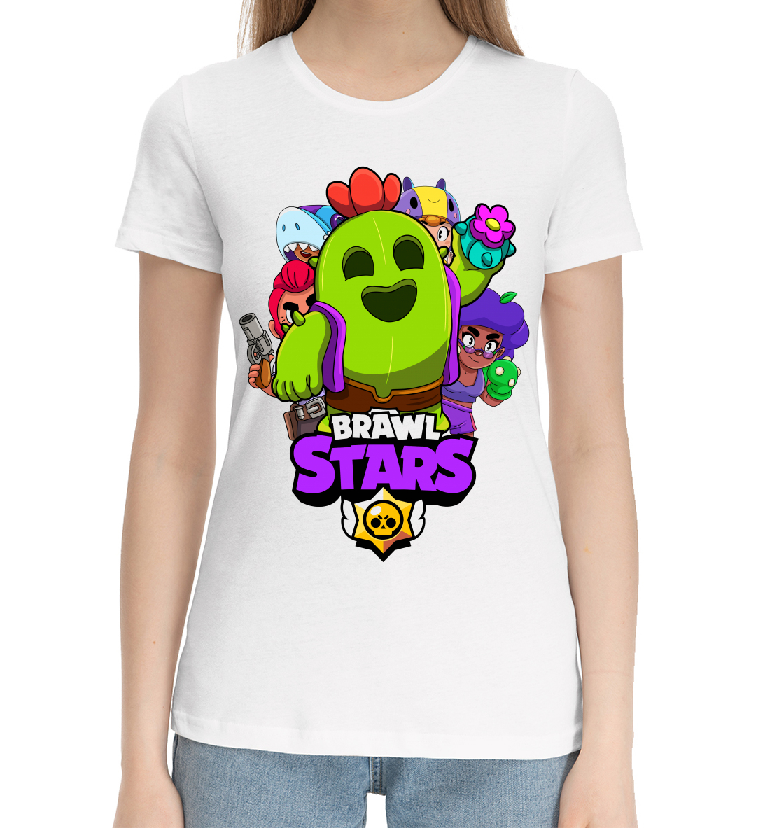 Женская Хлопковая футболка с принтом Brawl Stars, Spike, артикул CLH-575896-hfu-1mp