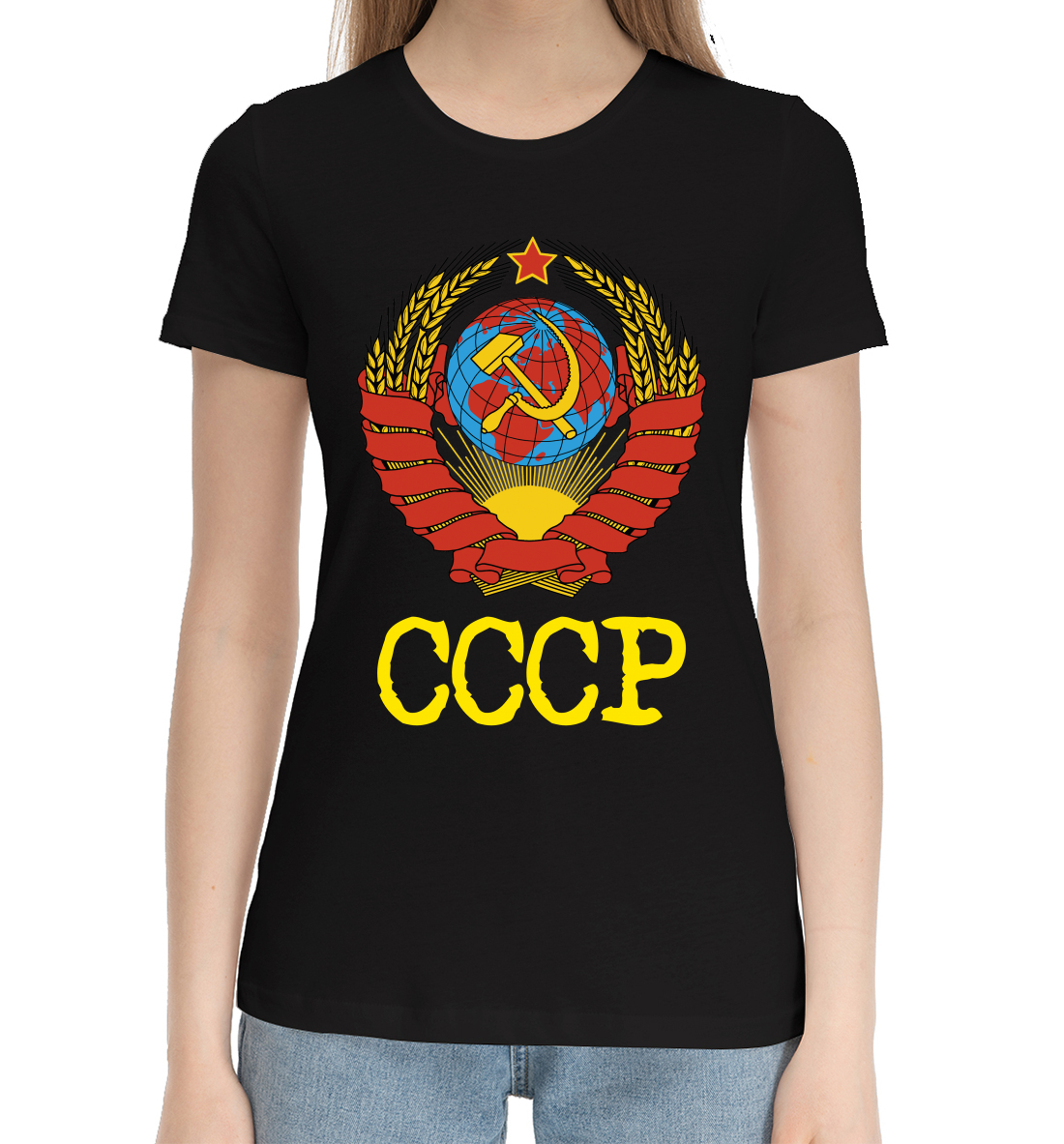 Женская Хлопковая футболка с принтом СССР, артикул SSS-127626-hfu-1mp