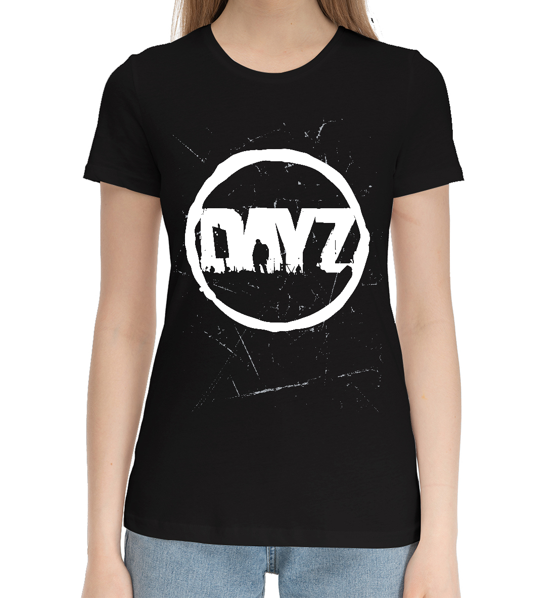 Женская Хлопковая футболка с принтом DayZ / Минимал, артикул RPG-724860-hfu-1mp