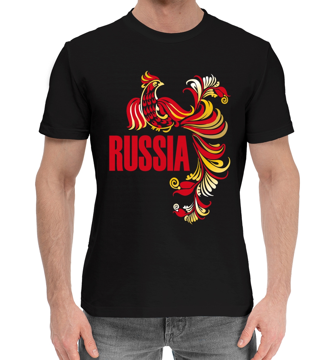 Мужская Хлопковая футболка с принтом Россия, артикул VSY-257432-hfu-2mp