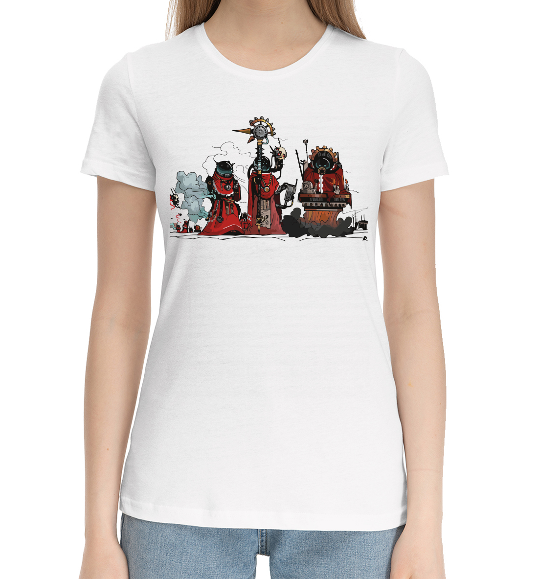 Женская Хлопковая футболка с принтом Warhammer, артикул WHR-162682-hfu-1mp
