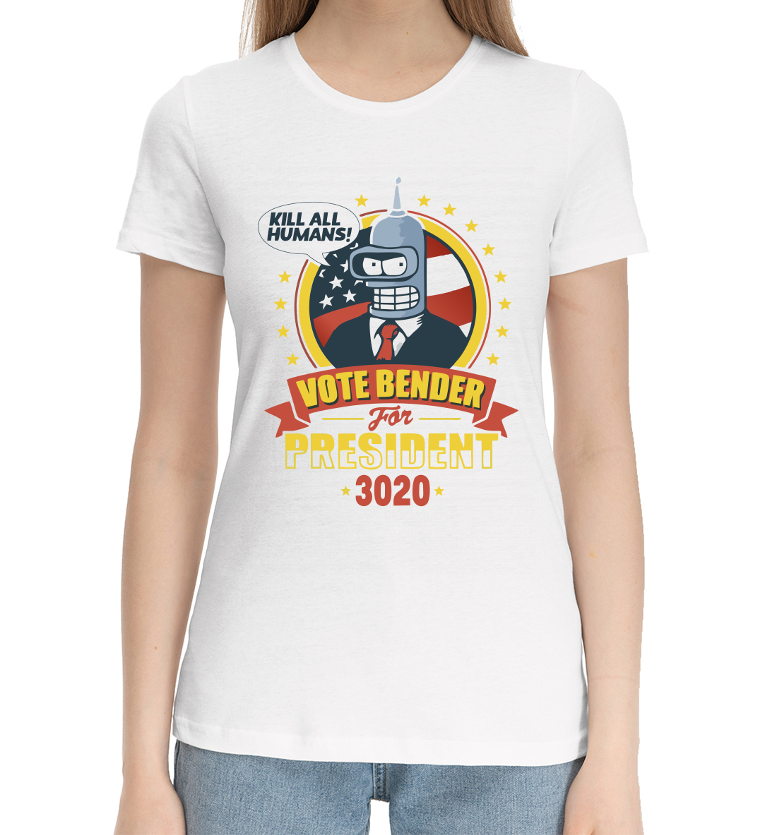 Женская Хлопковая футболка с принтом Futurama, артикул FUT-899667-hfu-1mp