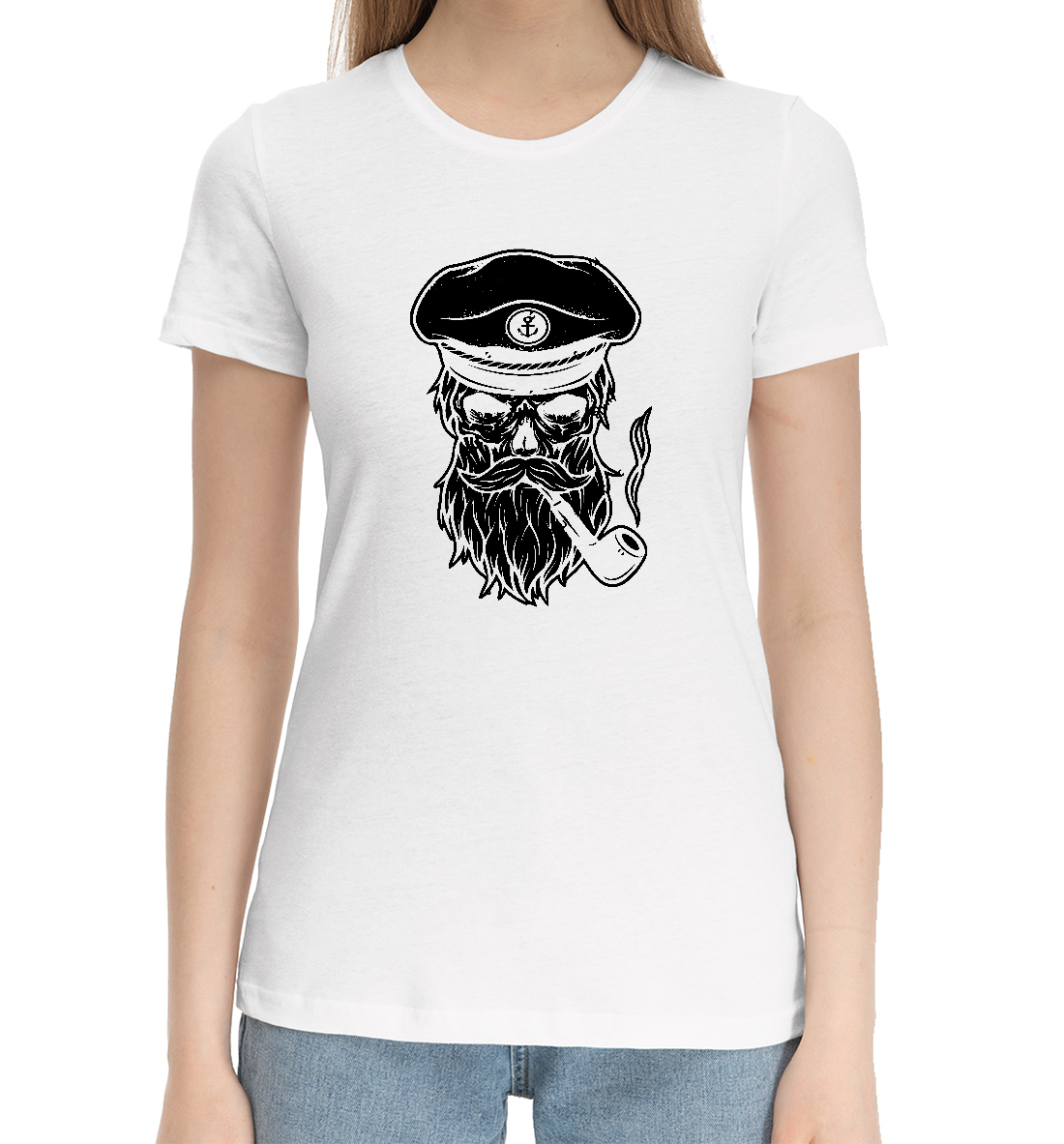 Женская Хлопковая футболка с принтом Военно Морской Флот, артикул VMF-194300-hfu-1mp