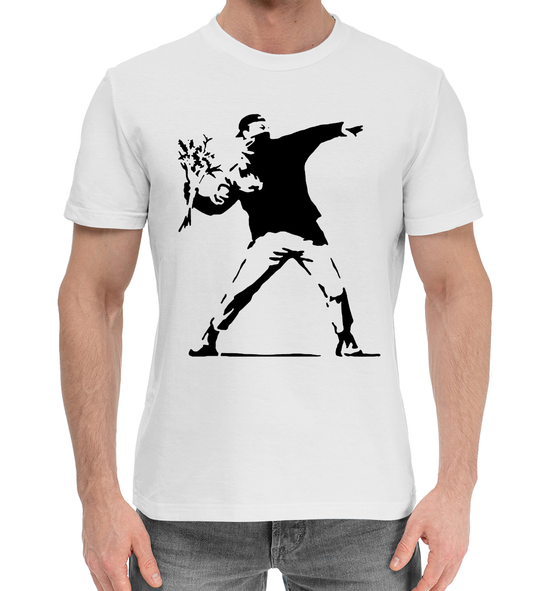 Мужская Хлопковая футболка с принтом Бэнкси, артикул BAN-755461-hfu-2mp
