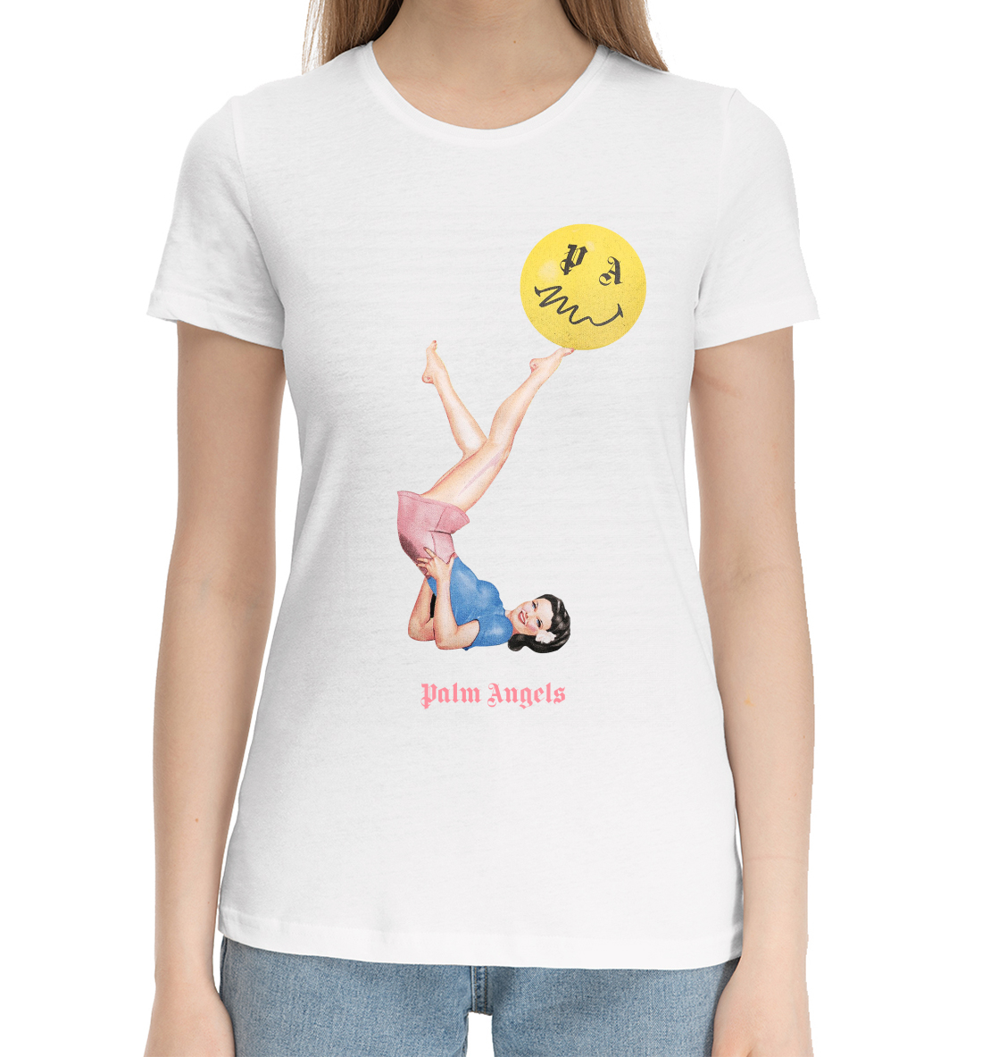 Женская Хлопковая футболка с принтом Palm Angels, артикул PAG-784299-hfu-1mp