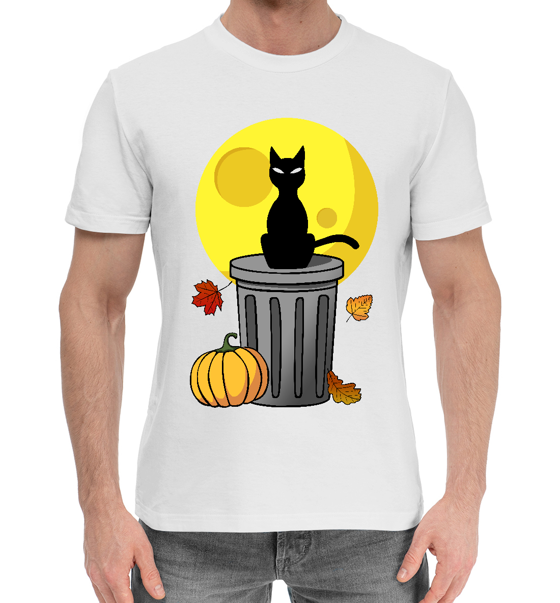Мужская Хлопковая футболка с принтом Черный кот, артикул HAL-140151-hfu-2mp