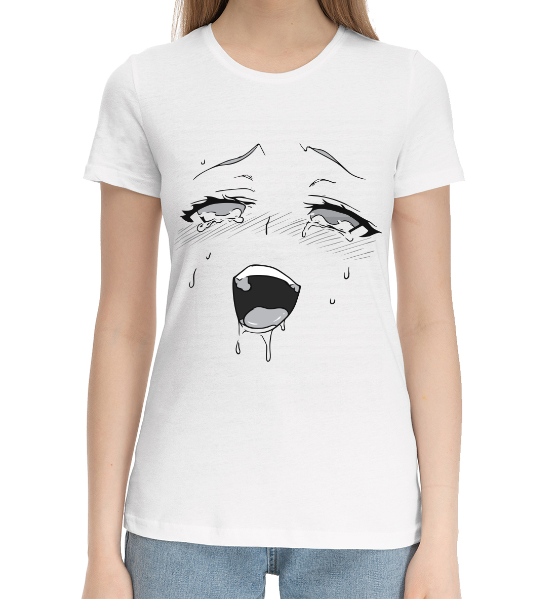 Женская Хлопковая футболка с принтом Ahegao, артикул AHG-773882-hfu-1mp