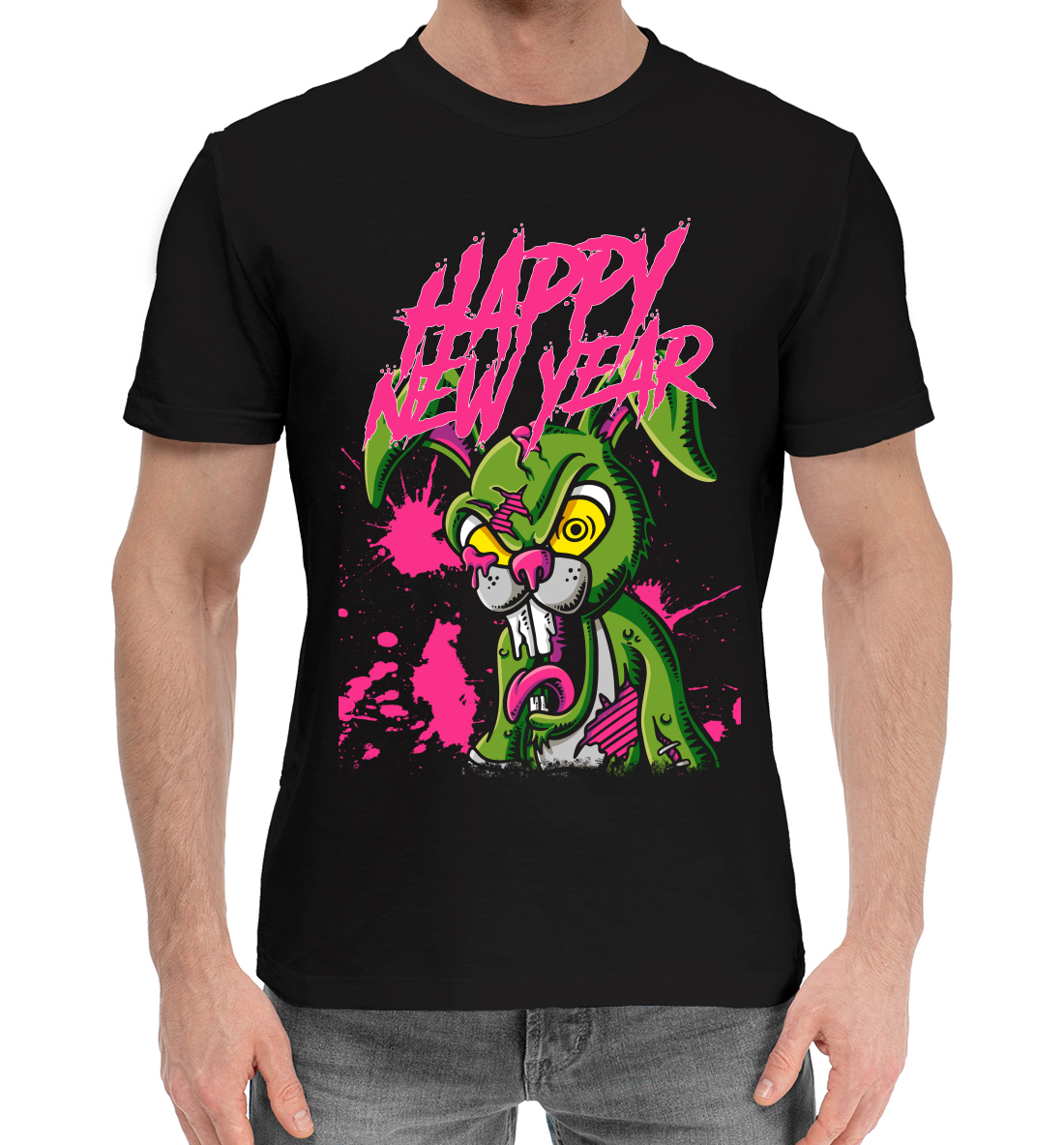 Мужская Хлопковая футболка с принтом Happy New Year, артикул YOT-237509-hfu-2mp