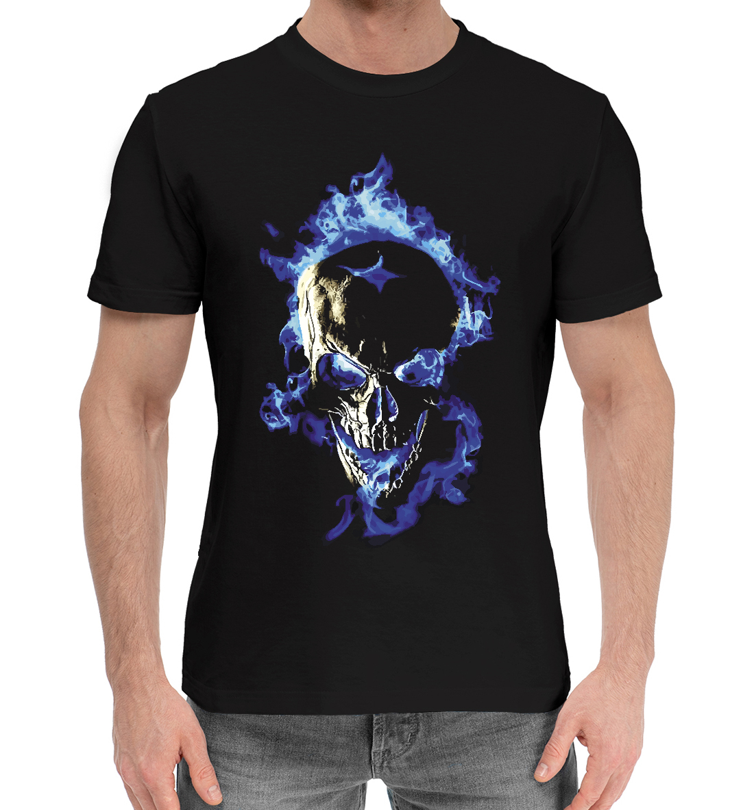 Мужская Хлопковая футболка с принтом Neon skull, артикул SKU-241266-hfu-2mp