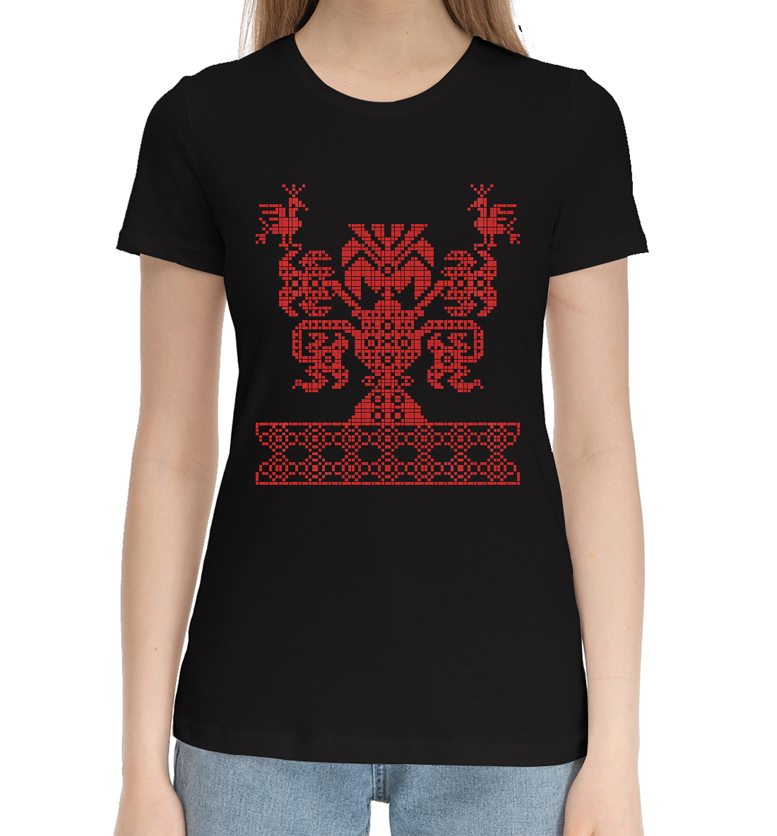 Женская Хлопковая футболка с принтом Славянский узор дерево мира, артикул SSM-969867-hfu-1mp