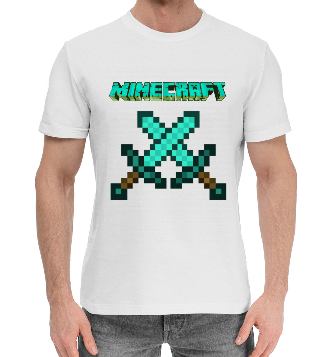 Мужская Хлопковая футболка с принтом Minecraft, артикул MCR-646046-hfu-2mp