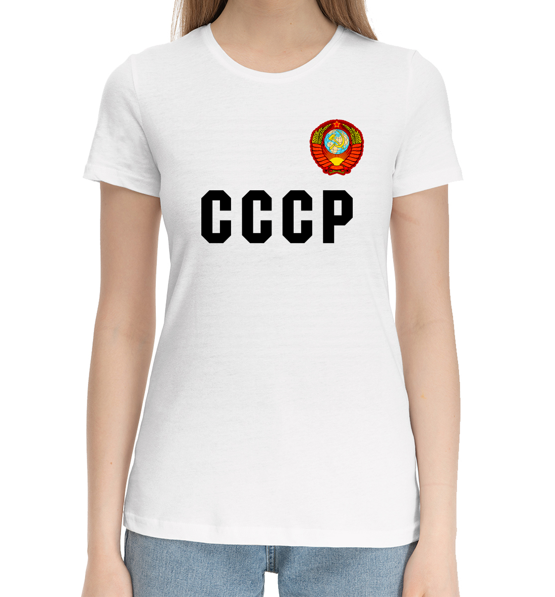 Женская Хлопковая футболка с принтом СССР, артикул SSS-650498-hfu-1mp