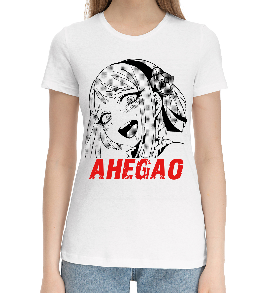 Женская Хлопковая футболка с принтом Ahegao, артикул AHG-107917-hfu-1mp