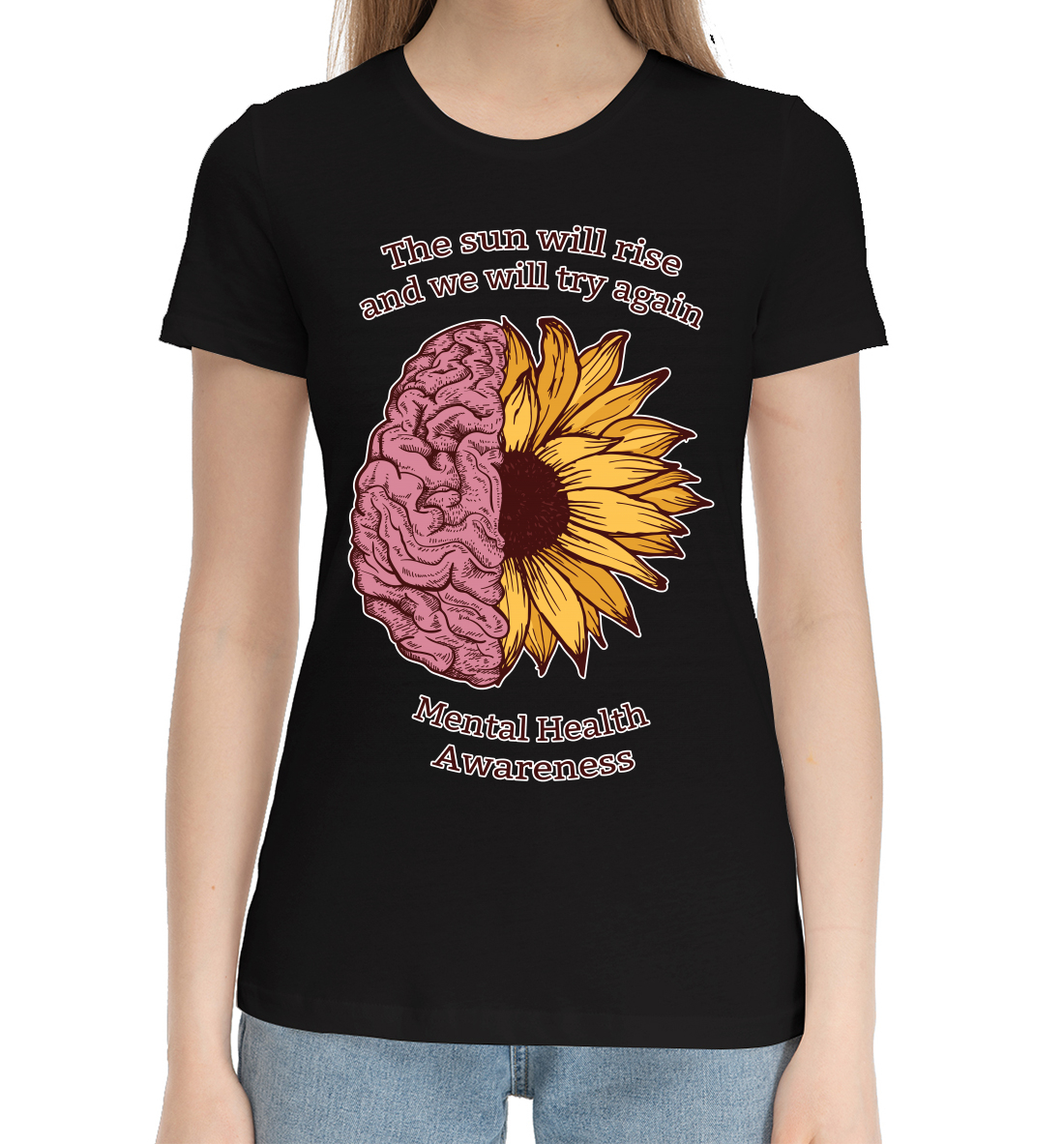 Женская Хлопковая футболка с принтом Психическое здоровье, артикул CVE-808681-hfu-1mp